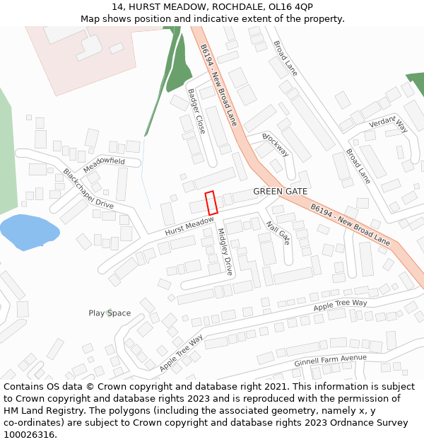 14, HURST MEADOW, ROCHDALE, OL16 4QP: Location map and indicative extent of plot