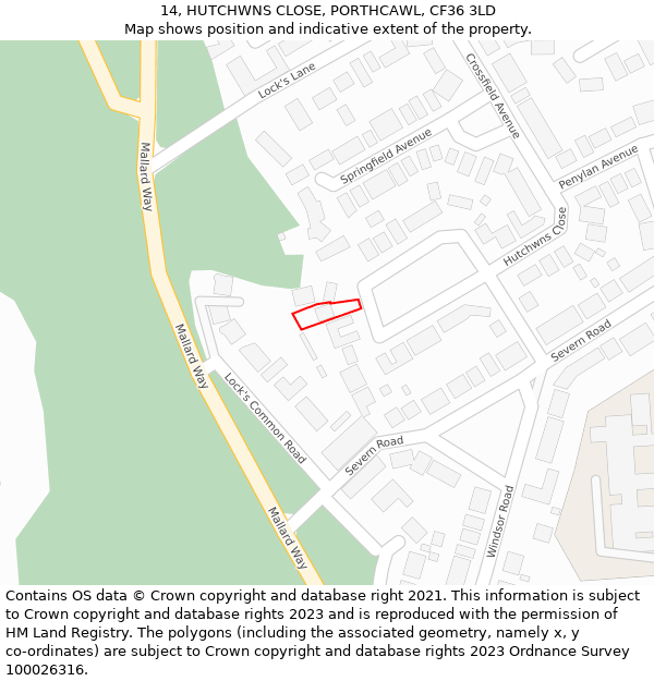 14, HUTCHWNS CLOSE, PORTHCAWL, CF36 3LD: Location map and indicative extent of plot