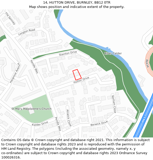 14, HUTTON DRIVE, BURNLEY, BB12 0TR: Location map and indicative extent of plot