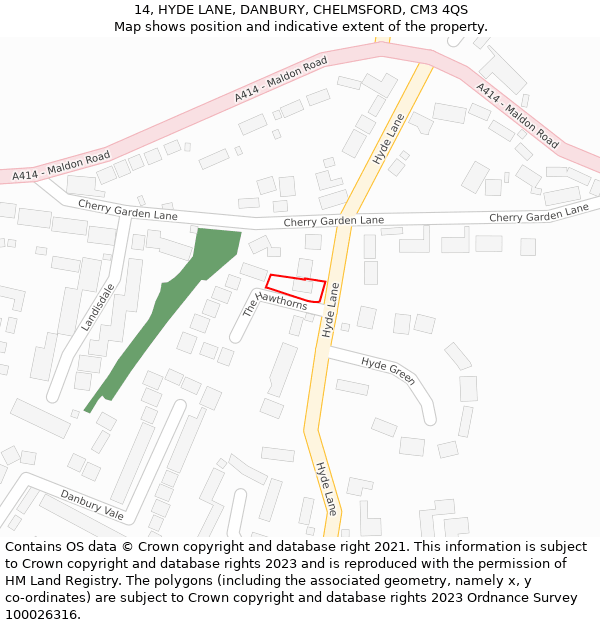 14, HYDE LANE, DANBURY, CHELMSFORD, CM3 4QS: Location map and indicative extent of plot