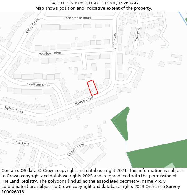 14, HYLTON ROAD, HARTLEPOOL, TS26 0AG: Location map and indicative extent of plot