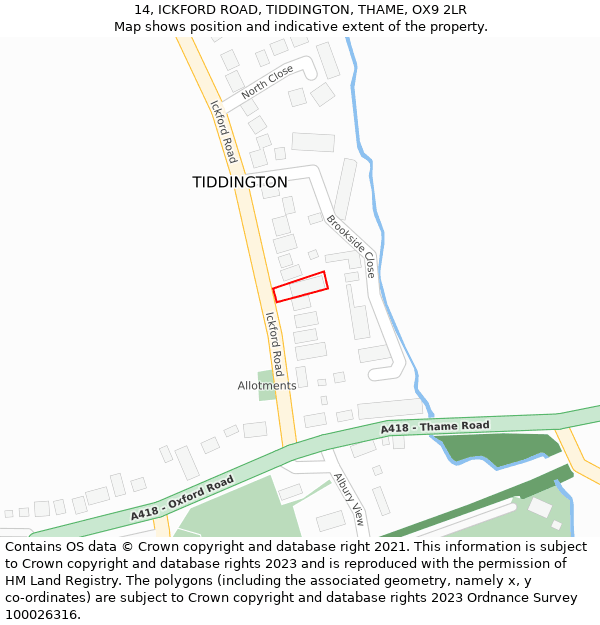 14, ICKFORD ROAD, TIDDINGTON, THAME, OX9 2LR: Location map and indicative extent of plot