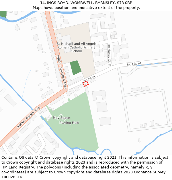 14, INGS ROAD, WOMBWELL, BARNSLEY, S73 0BP: Location map and indicative extent of plot