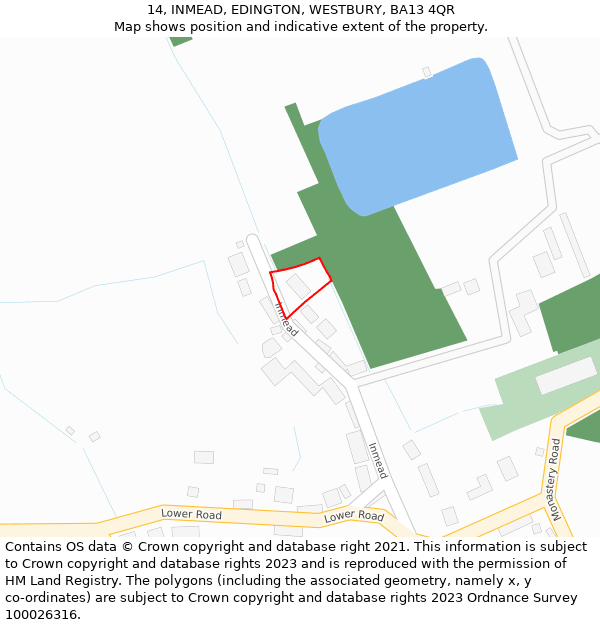 14, INMEAD, EDINGTON, WESTBURY, BA13 4QR: Location map and indicative extent of plot