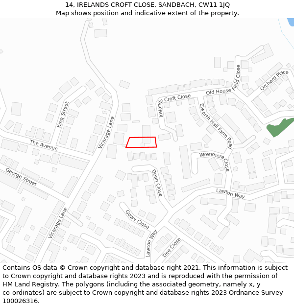 14, IRELANDS CROFT CLOSE, SANDBACH, CW11 1JQ: Location map and indicative extent of plot