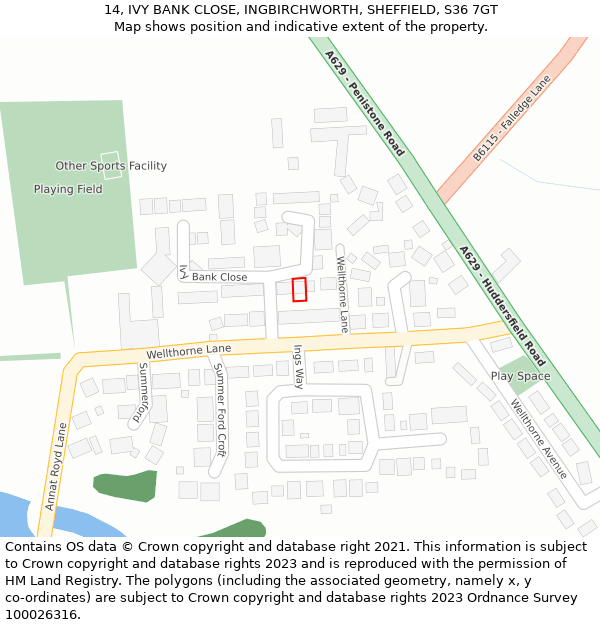 14, IVY BANK CLOSE, INGBIRCHWORTH, SHEFFIELD, S36 7GT: Location map and indicative extent of plot