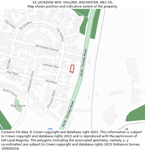 14, JACKDAW WAY, HALLING, ROCHESTER, ME2 1FL: Location map and indicative extent of plot