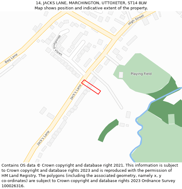 14, JACKS LANE, MARCHINGTON, UTTOXETER, ST14 8LW: Location map and indicative extent of plot