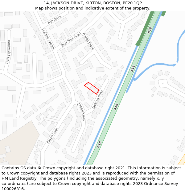 14, JACKSON DRIVE, KIRTON, BOSTON, PE20 1QP: Location map and indicative extent of plot