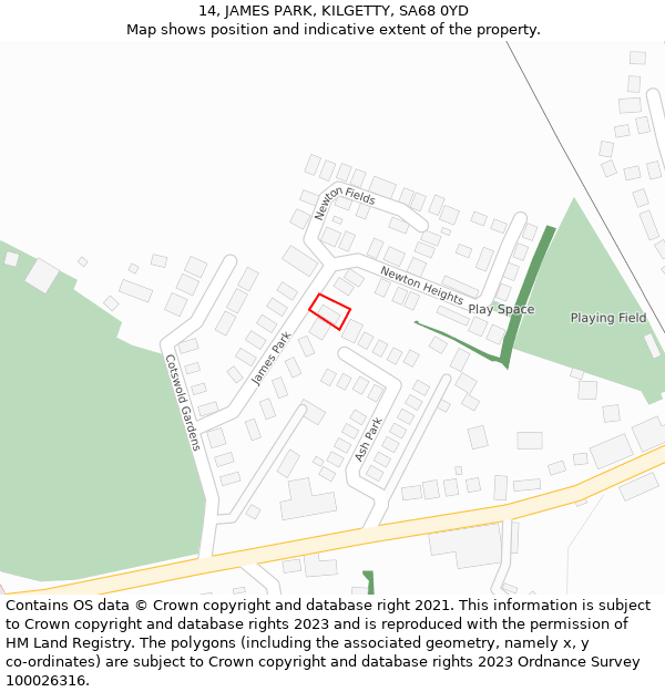 14, JAMES PARK, KILGETTY, SA68 0YD: Location map and indicative extent of plot