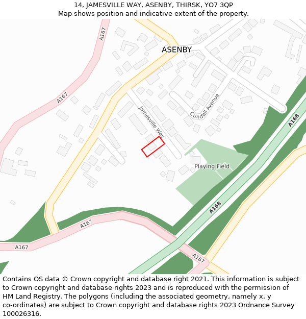 14, JAMESVILLE WAY, ASENBY, THIRSK, YO7 3QP: Location map and indicative extent of plot