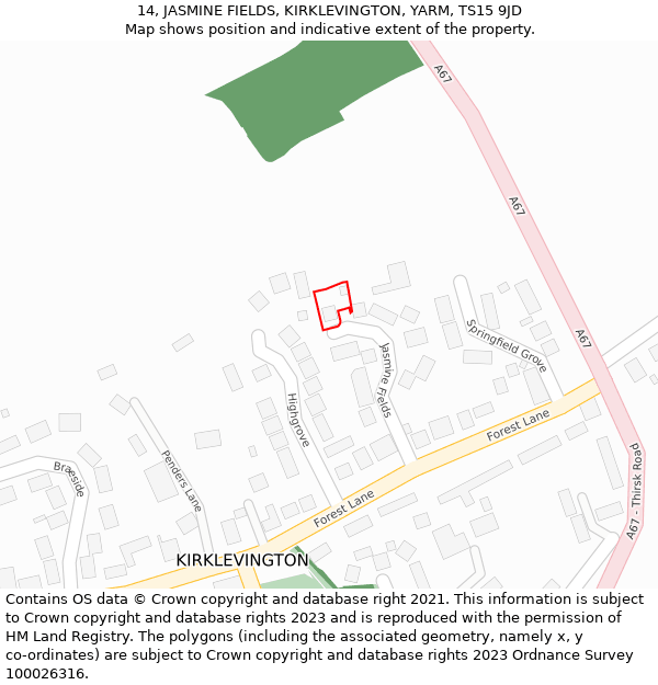 14, JASMINE FIELDS, KIRKLEVINGTON, YARM, TS15 9JD: Location map and indicative extent of plot