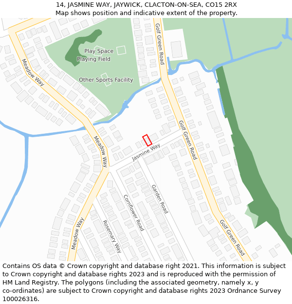 14, JASMINE WAY, JAYWICK, CLACTON-ON-SEA, CO15 2RX: Location map and indicative extent of plot