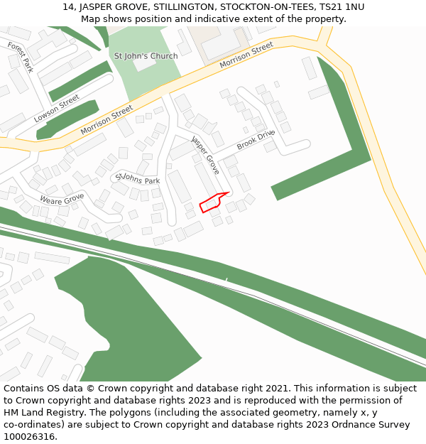 14, JASPER GROVE, STILLINGTON, STOCKTON-ON-TEES, TS21 1NU: Location map and indicative extent of plot