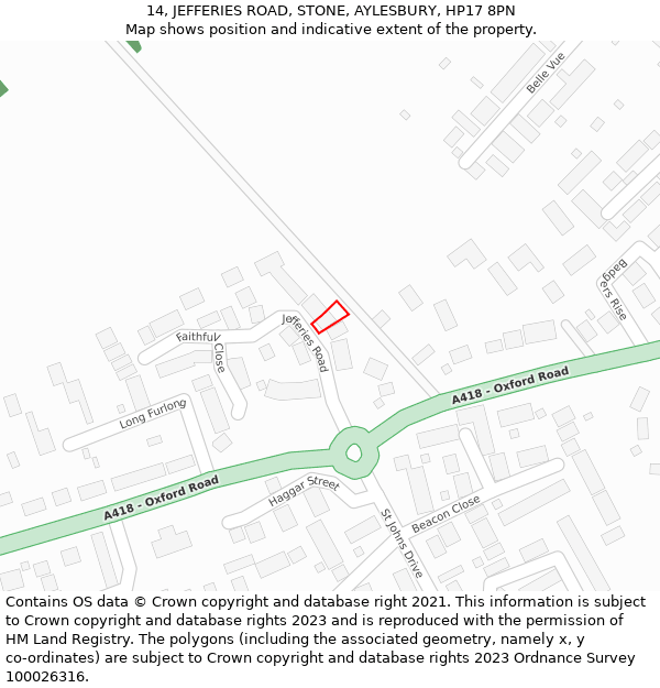 14, JEFFERIES ROAD, STONE, AYLESBURY, HP17 8PN: Location map and indicative extent of plot