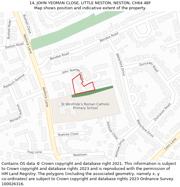 14, JOHN YEOMAN CLOSE, LITTLE NESTON, NESTON, CH64 4BF: Location map and indicative extent of plot