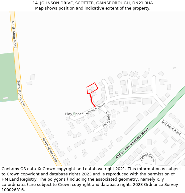 14, JOHNSON DRIVE, SCOTTER, GAINSBOROUGH, DN21 3HA: Location map and indicative extent of plot