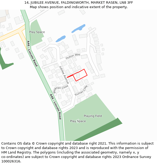 14, JUBILEE AVENUE, FALDINGWORTH, MARKET RASEN, LN8 3FF: Location map and indicative extent of plot