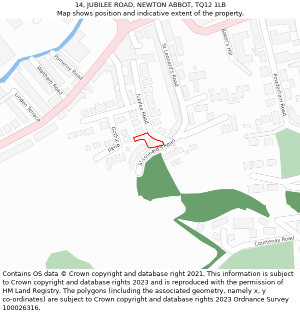 14, JUBILEE ROAD, NEWTON ABBOT, TQ12 1LB: Location map and indicative extent of plot