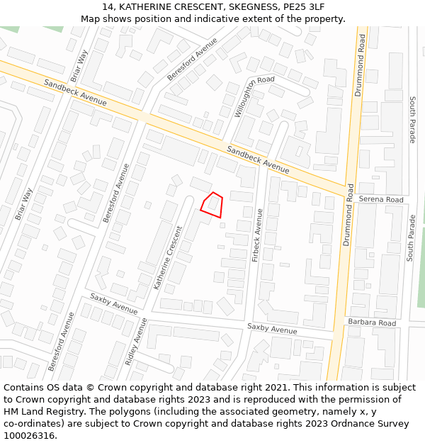 14, KATHERINE CRESCENT, SKEGNESS, PE25 3LF: Location map and indicative extent of plot