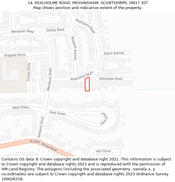 14, KEALHOLME ROAD, MESSINGHAM, SCUNTHORPE, DN17 3ST: Location map and indicative extent of plot