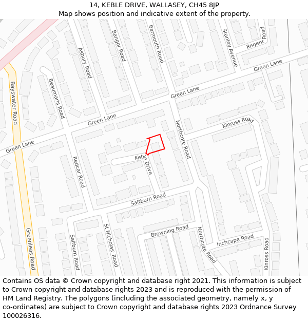 14, KEBLE DRIVE, WALLASEY, CH45 8JP: Location map and indicative extent of plot