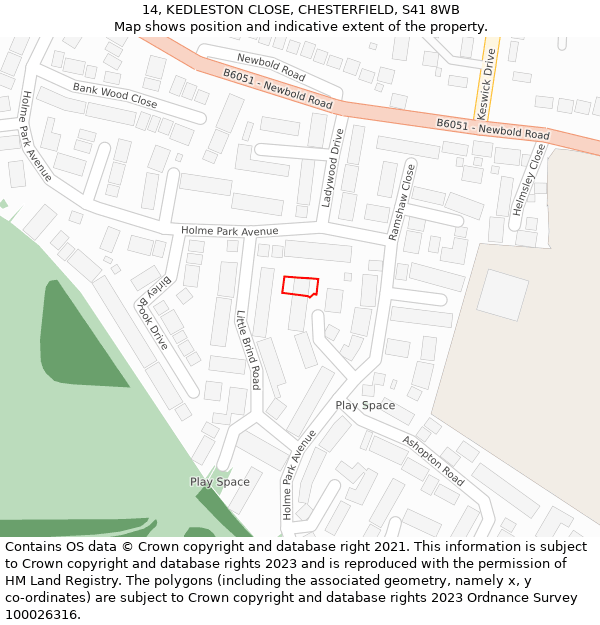 14, KEDLESTON CLOSE, CHESTERFIELD, S41 8WB: Location map and indicative extent of plot