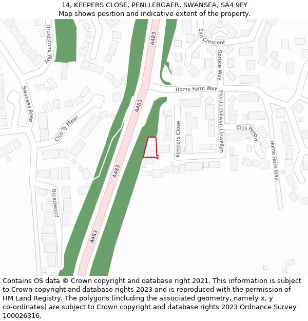 14, KEEPERS CLOSE, PENLLERGAER, SWANSEA, SA4 9FY: Location map and indicative extent of plot