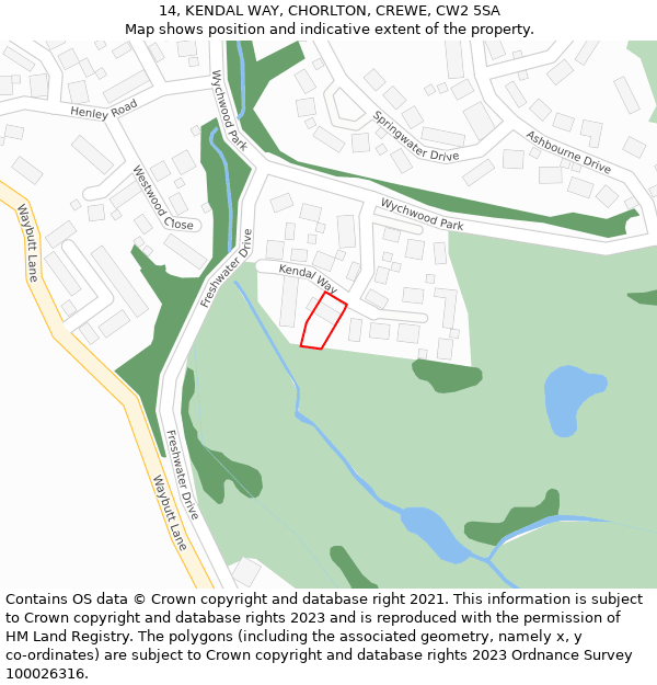 14, KENDAL WAY, CHORLTON, CREWE, CW2 5SA: Location map and indicative extent of plot