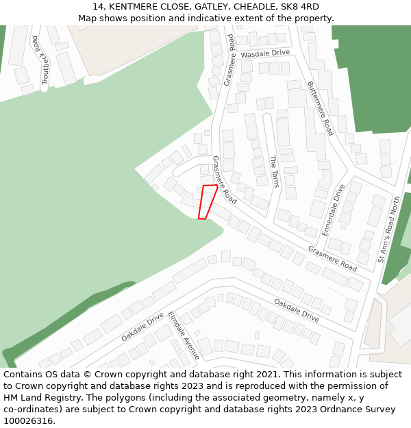 14, KENTMERE CLOSE, GATLEY, CHEADLE, SK8 4RD: Location map and indicative extent of plot