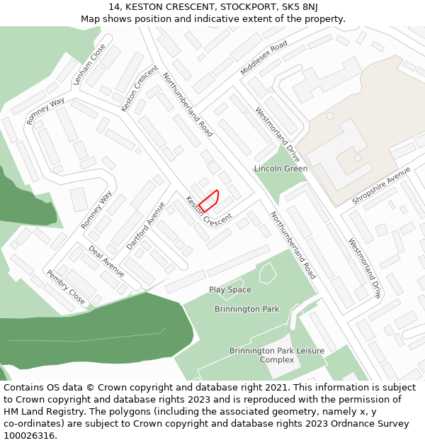 14, KESTON CRESCENT, STOCKPORT, SK5 8NJ: Location map and indicative extent of plot