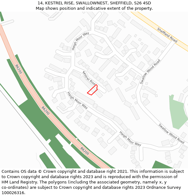 14, KESTREL RISE, SWALLOWNEST, SHEFFIELD, S26 4SD: Location map and indicative extent of plot