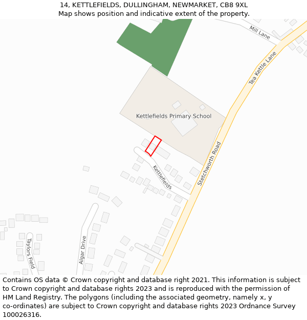 14, KETTLEFIELDS, DULLINGHAM, NEWMARKET, CB8 9XL: Location map and indicative extent of plot