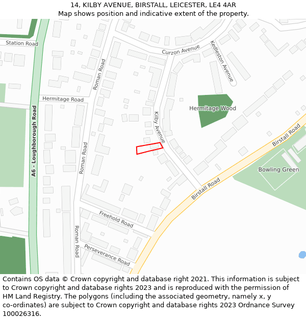 14, KILBY AVENUE, BIRSTALL, LEICESTER, LE4 4AR: Location map and indicative extent of plot