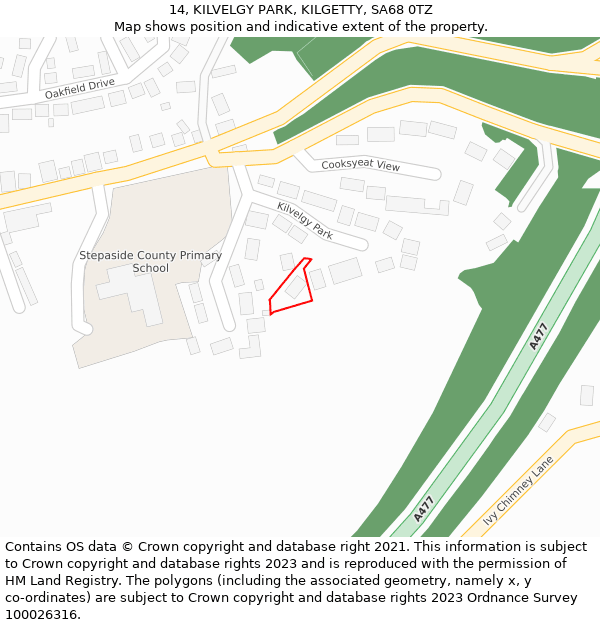 14, KILVELGY PARK, KILGETTY, SA68 0TZ: Location map and indicative extent of plot