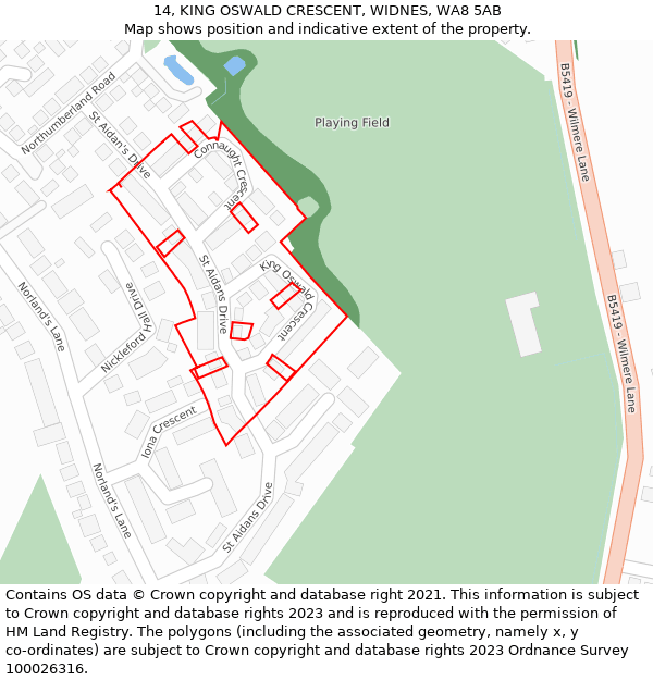 14, KING OSWALD CRESCENT, WIDNES, WA8 5AB: Location map and indicative extent of plot