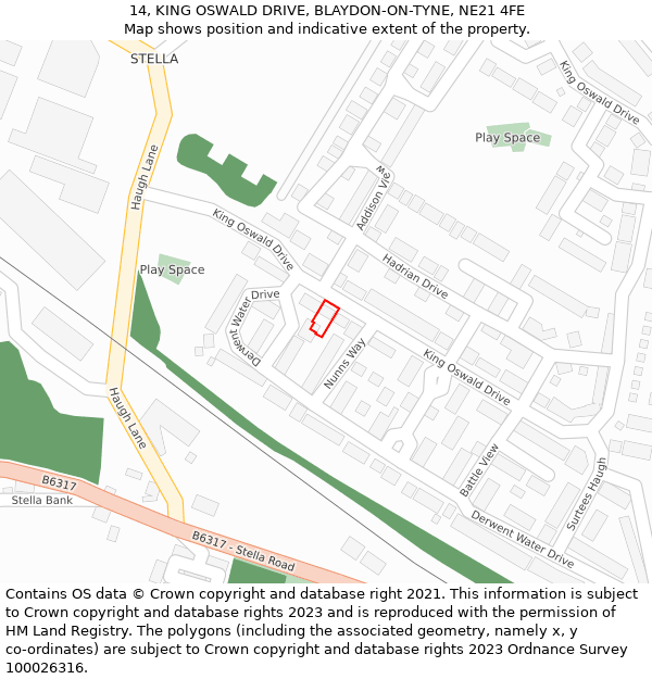 14, KING OSWALD DRIVE, BLAYDON-ON-TYNE, NE21 4FE: Location map and indicative extent of plot