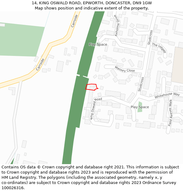 14, KING OSWALD ROAD, EPWORTH, DONCASTER, DN9 1GW: Location map and indicative extent of plot
