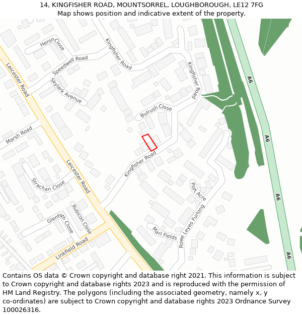14, KINGFISHER ROAD, MOUNTSORREL, LOUGHBOROUGH, LE12 7FG: Location map and indicative extent of plot