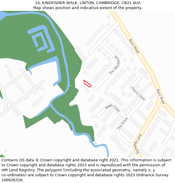 14, KINGFISHER WALK, LINTON, CAMBRIDGE, CB21 4UA: Location map and indicative extent of plot