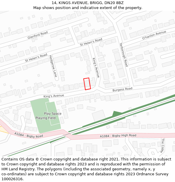 14, KINGS AVENUE, BRIGG, DN20 8BZ: Location map and indicative extent of plot