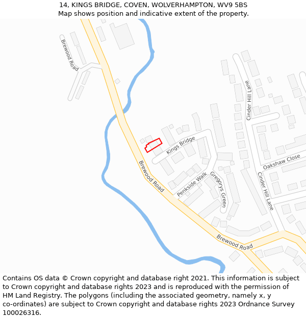 14, KINGS BRIDGE, COVEN, WOLVERHAMPTON, WV9 5BS: Location map and indicative extent of plot