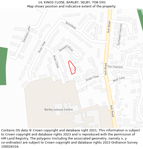 14, KINGS CLOSE, BARLBY, SELBY, YO8 5XG: Location map and indicative extent of plot