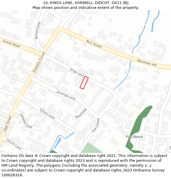 14, KINGS LANE, HARWELL, DIDCOT, OX11 0EJ: Location map and indicative extent of plot