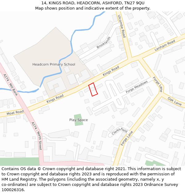 14, KINGS ROAD, HEADCORN, ASHFORD, TN27 9QU: Location map and indicative extent of plot