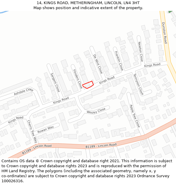 14, KINGS ROAD, METHERINGHAM, LINCOLN, LN4 3HT: Location map and indicative extent of plot