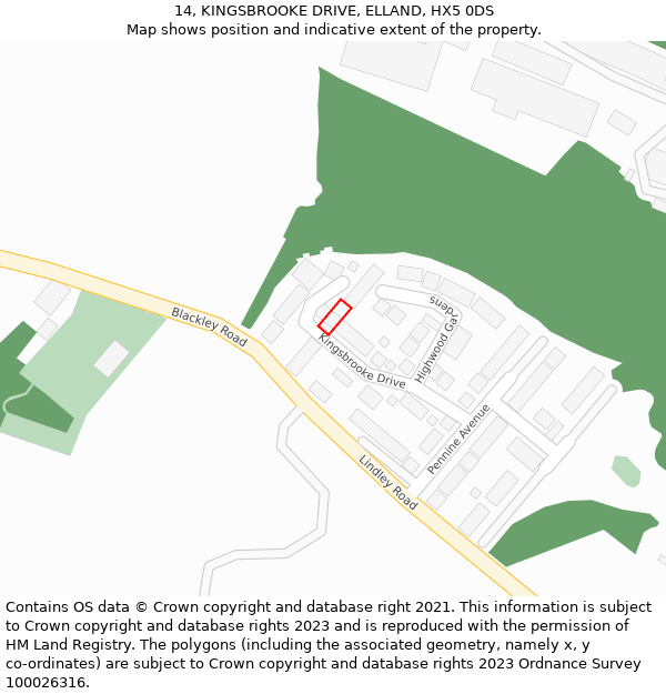 14, KINGSBROOKE DRIVE, ELLAND, HX5 0DS: Location map and indicative extent of plot