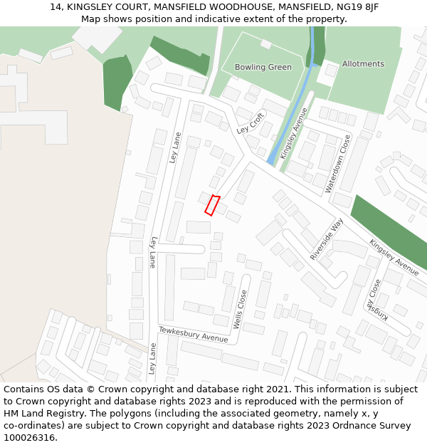 14, KINGSLEY COURT, MANSFIELD WOODHOUSE, MANSFIELD, NG19 8JF: Location map and indicative extent of plot