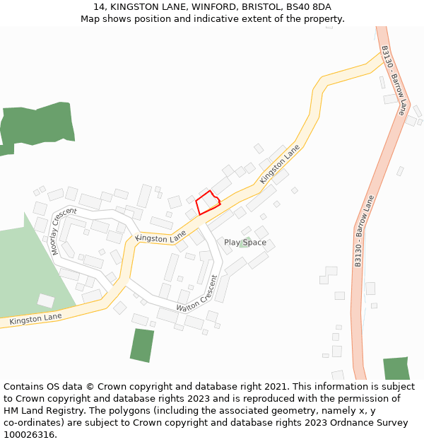 14, KINGSTON LANE, WINFORD, BRISTOL, BS40 8DA: Location map and indicative extent of plot