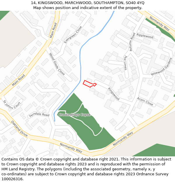 14, KINGSWOOD, MARCHWOOD, SOUTHAMPTON, SO40 4YQ: Location map and indicative extent of plot